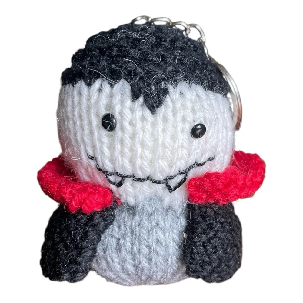 Handmade Halloween Keyring Ghost Dracula Frankestein Set of 3 Bag Charms Knitted